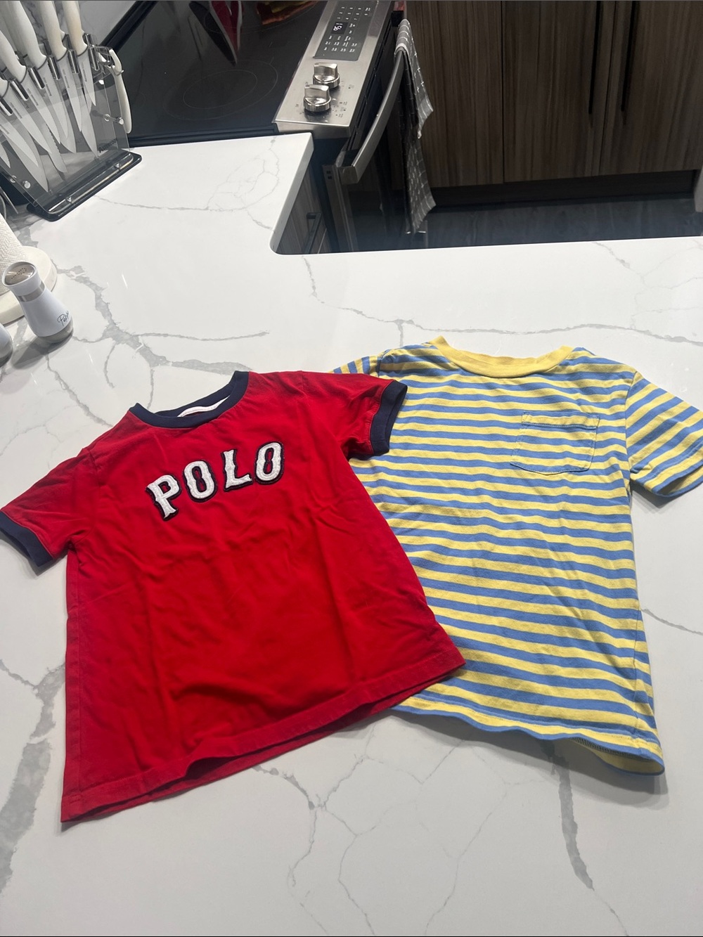 Polo by Ralph Lauren Red Tee & Yellow-Blue Striped Kids T-Shirts